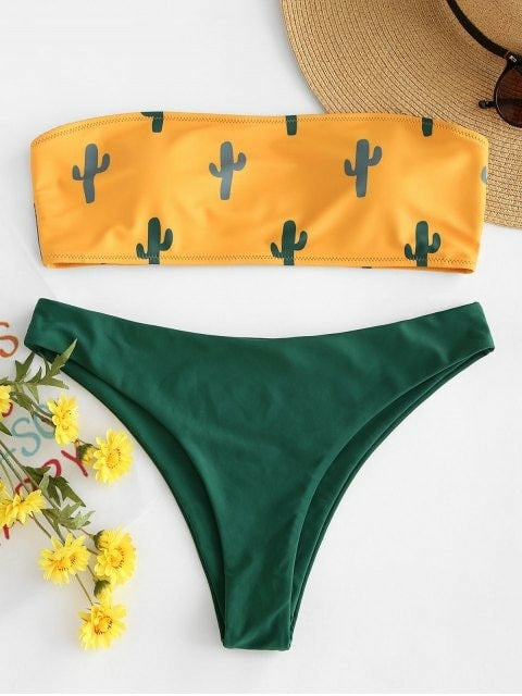 Damen Bandeau-Bikini mit verspieltem Kaktus-Muster Echo Archiv