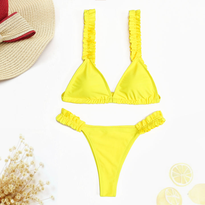 Damen Triangel-Bikini mit Rüschen und farbenfrohem Design Echo Archiv