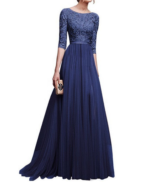Damen Abendkleid mit Spitzenoberteil und Fließendem Rock Echoarchiv