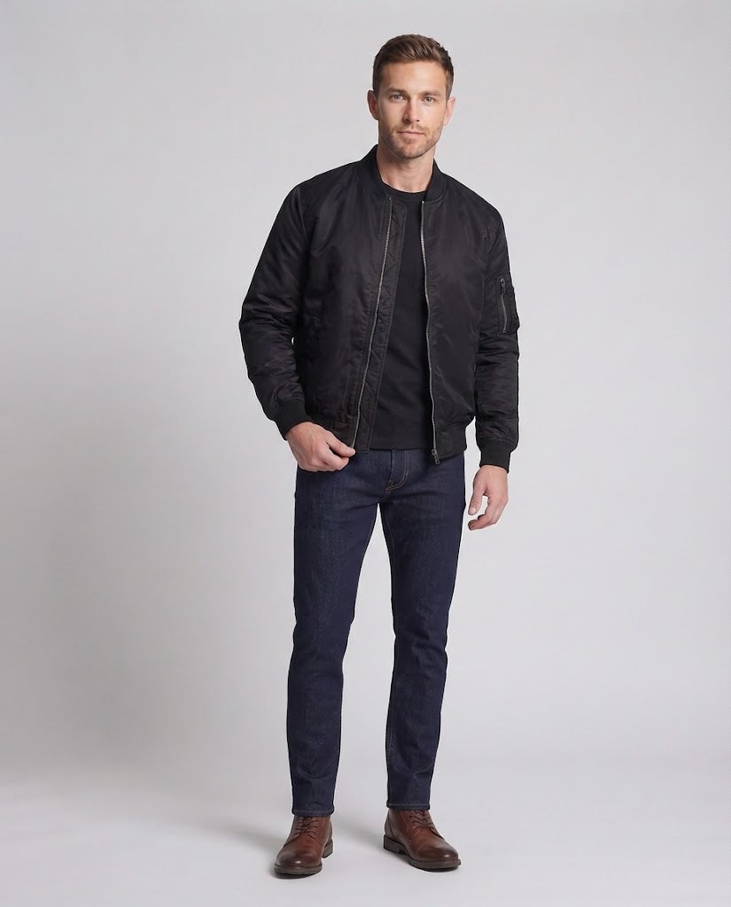 Herren technischer Nylon-Fliegerbomber mit wattierter Innenlage, Ärmeltasche und elastischen Rippbündchen Echoarchiv