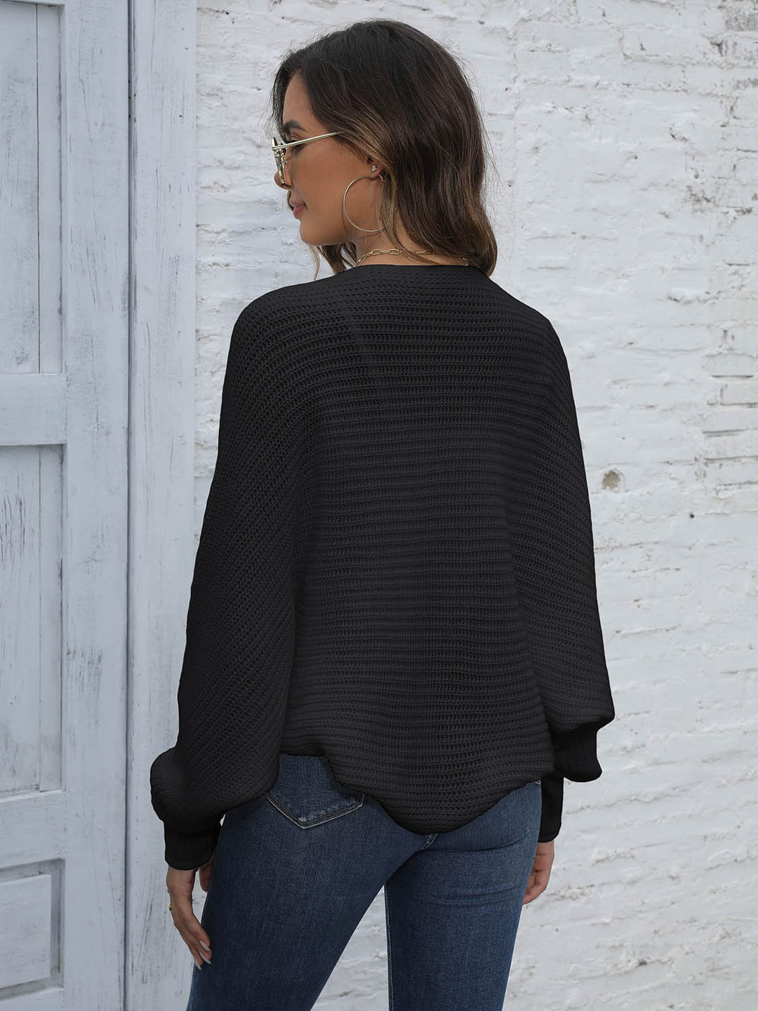 Bat Sleeve Offenes Front Kurzes Cardigan – Veloura