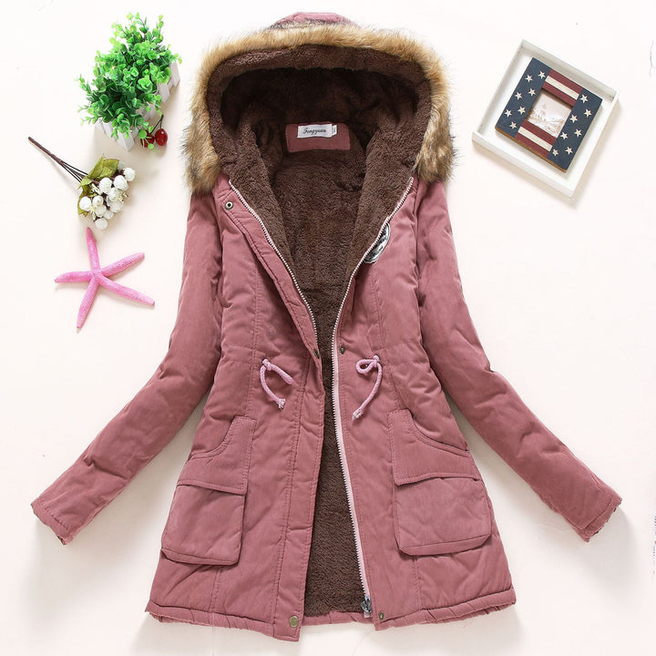 Damen Gesteppte Winterjacke mit Abnehmbarem Kunstfellkragen und Praktischen Aufgesetzten Taschen Echoarchiv
