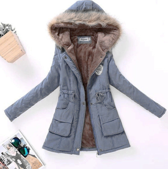 Damen Gesteppte Winterjacke mit Abnehmbarem Kunstfellkragen und Praktischen Aufgesetzten Taschen Echoarchiv