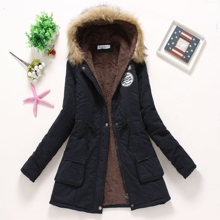 Damen Gesteppte Winterjacke mit Abnehmbarem Kunstfellkragen und Praktischen Aufgesetzten Taschen Echoarchiv