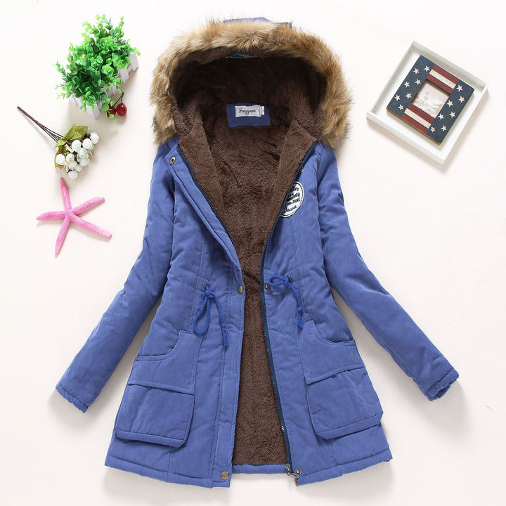 Damen Gesteppte Winterjacke mit Abnehmbarem Kunstfellkragen und Praktischen Aufgesetzten Taschen Echoarchiv