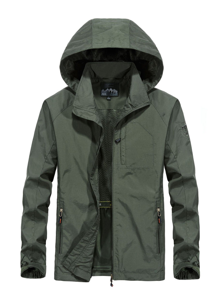 Herren Leichte Allwetter-Fieldjacke mit Kapuze, Mesh‑Innenfutter und Reißverschlusstaschen Echoarchiv
