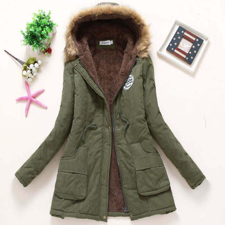 Damen Gesteppte Winterjacke mit Abnehmbarem Kunstfellkragen und Praktischen Aufgesetzten Taschen Echoarchiv