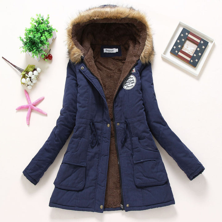 Damen Gesteppte Winterjacke mit Abnehmbarem Kunstfellkragen und Praktischen Aufgesetzten Taschen Echoarchiv