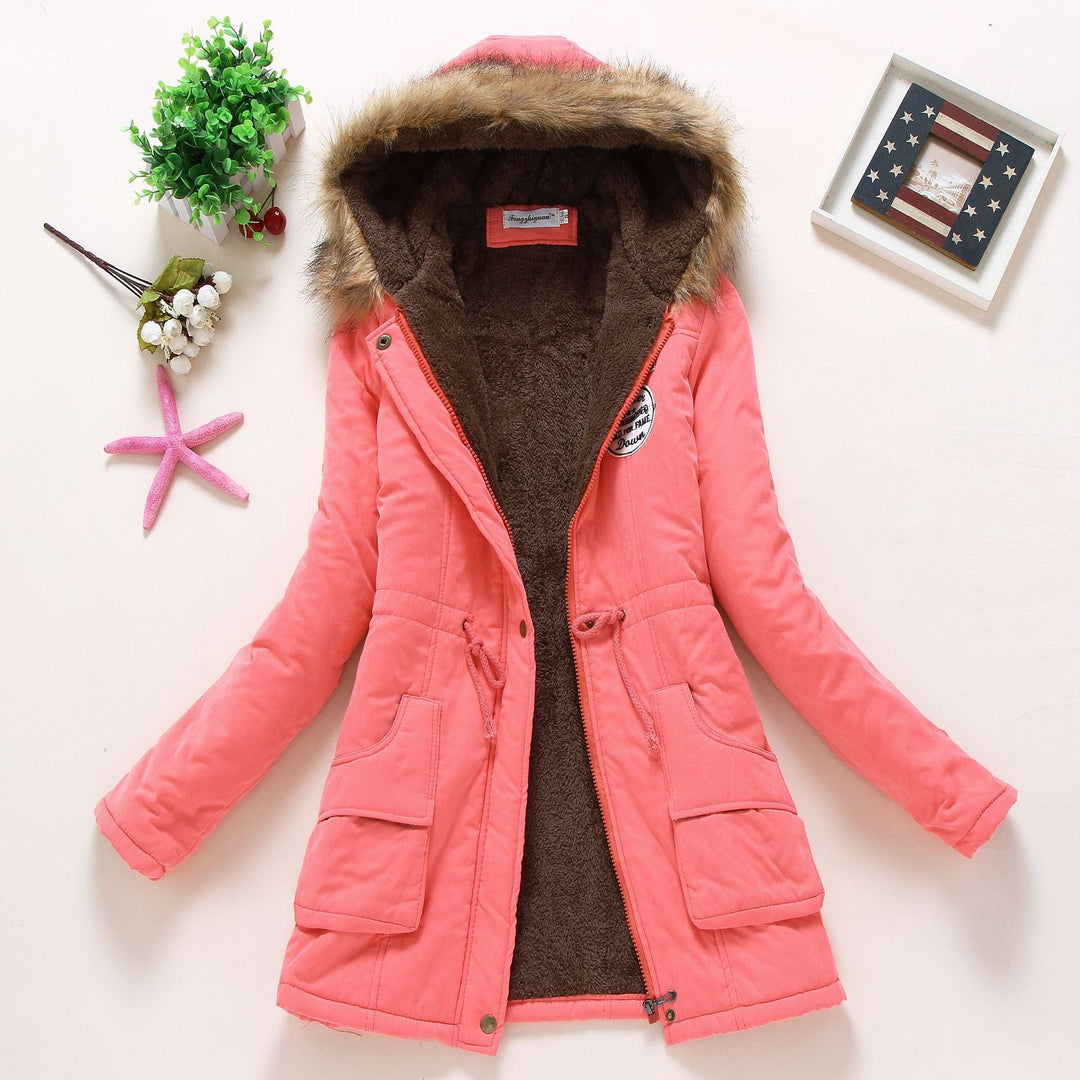 Damen Gesteppte Winterjacke mit Abnehmbarem Kunstfellkragen und Praktischen Aufgesetzten Taschen Echoarchiv