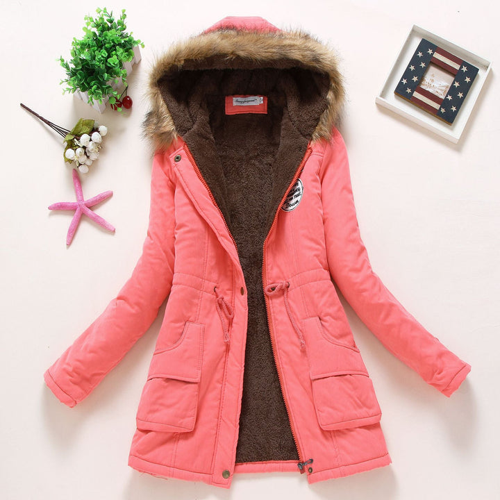 Damen Gesteppte Winterjacke mit Abnehmbarem Kunstfellkragen und Praktischen Aufgesetzten Taschen Echoarchiv