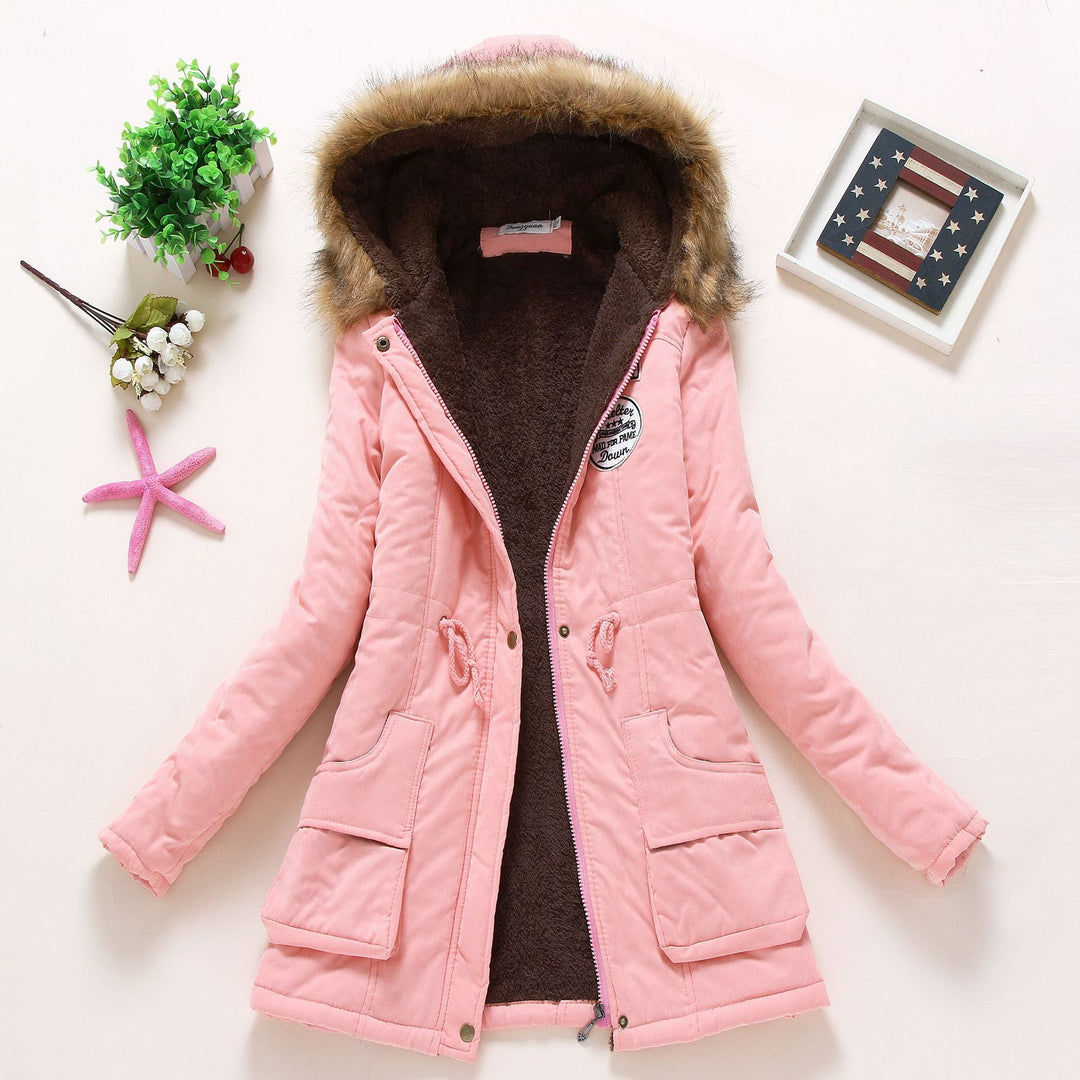 Damen Gesteppte Winterjacke mit Abnehmbarem Kunstfellkragen und Praktischen Aufgesetzten Taschen Echoarchiv
