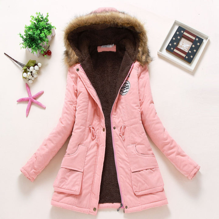 Damen Gesteppte Winterjacke mit Abnehmbarem Kunstfellkragen und Praktischen Aufgesetzten Taschen Echoarchiv
