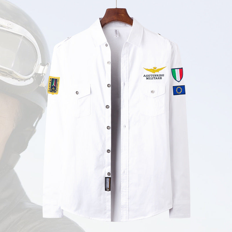 Herren  besticktes Pilotjacke Button-Up Patch-Überhemd mit Klappbrusttaschen Echo Archiv
