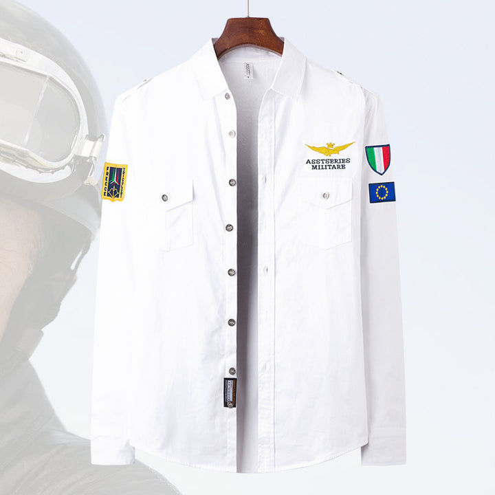 Herren  besticktes Pilotjacke Button-Up Patch-Überhemd mit Klappbrusttaschen Echo Archiv
