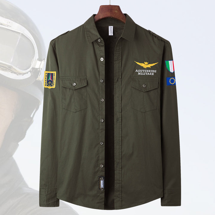 Herren  besticktes Pilotjacke Button-Up Patch-Überhemd mit Klappbrusttaschen Echo Archiv