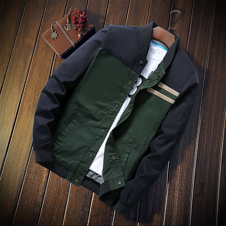 Herren Canvas-Bomberjacke im Field-Stil mit kontrastierenden Ärmeln und Bruststreifen Echoarchiv