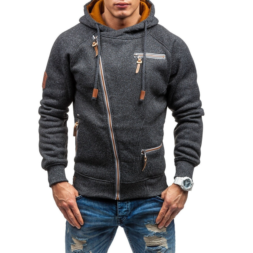 Herren Urbaner Hoodie mit asymmetrischem Reißverschluss und praktischen Taschen Echoarchiv