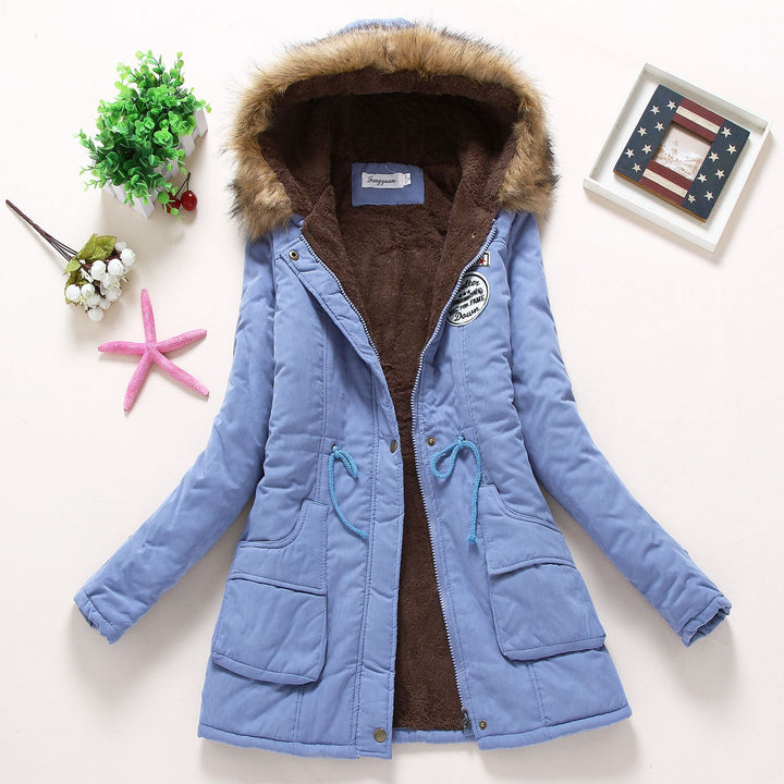 Damen Gesteppte Winterjacke mit Abnehmbarem Kunstfellkragen und Praktischen Aufgesetzten Taschen Echoarchiv
