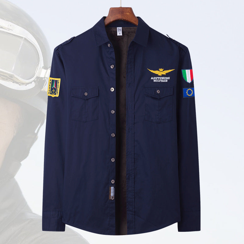 Herren  besticktes Pilotjacke Button-Up Patch-Überhemd mit Klappbrusttaschen Echo Archiv