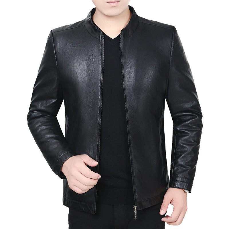 Herren Lederjacke mit Stehkragen und minimalistischer Reißverschlussfront – Valtoré
