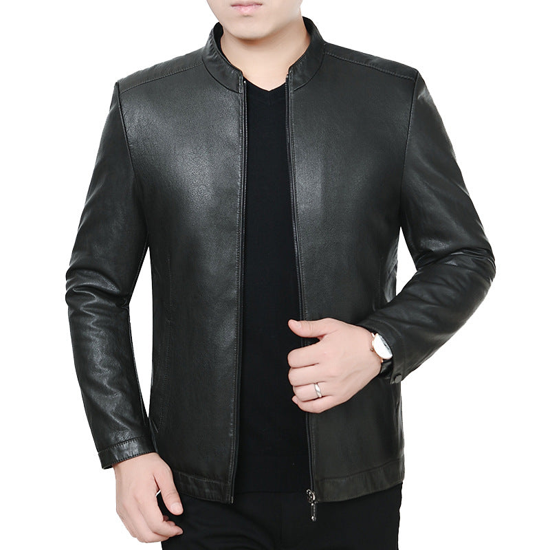 Herren Lederjacke mit Stehkragen und minimalistischer Reißverschlussfront – Valtoré