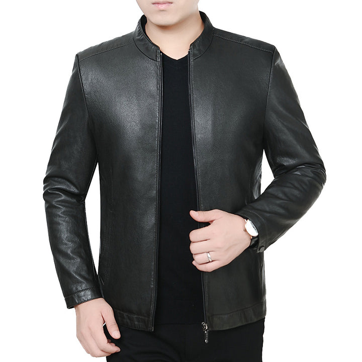 Herren Lederjacke mit Stehkragen und minimalistischer Reißverschlussfront – Valtoré