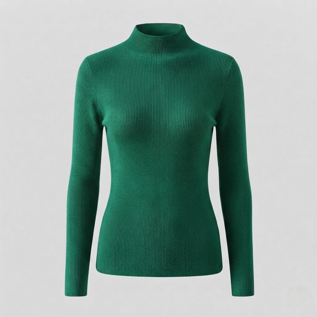 Damen Eleganter Slim-Fit Rollkragenpullover aus flauschigem Angora-Mix mit feiner Rippstruktur Echoarchiv