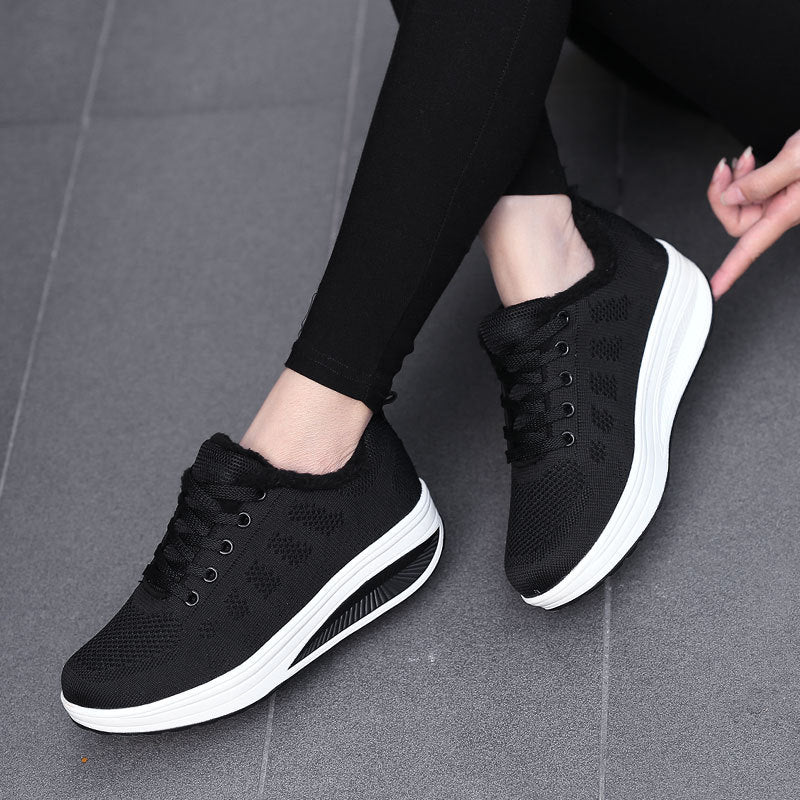 Damen nan gefütterter Strick-Schnürwalkingschuh mit kuscheligem Teddyfutter und ergonomischer Keilsohle Echo Archiv