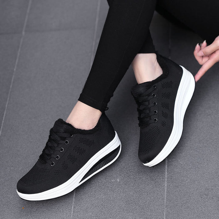 Damen nan gefütterter Strick-Schnürwalkingschuh mit kuscheligem Teddyfutter und ergonomischer Keilsohle Echo Archiv