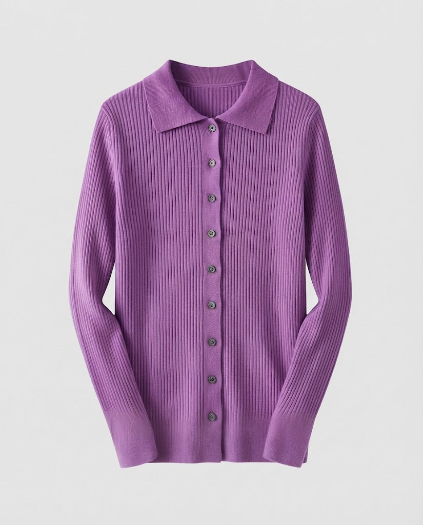 Damen Feiner Rippenstrick-Cardigan mit Hemdkragen und passendem Trägertop Echoarchiv