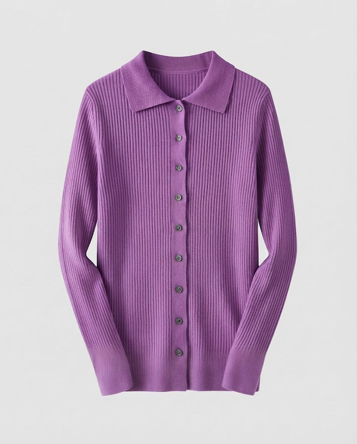 Damen Feiner Rippenstrick-Cardigan mit Hemdkragen und passendem Trägertop Echoarchiv