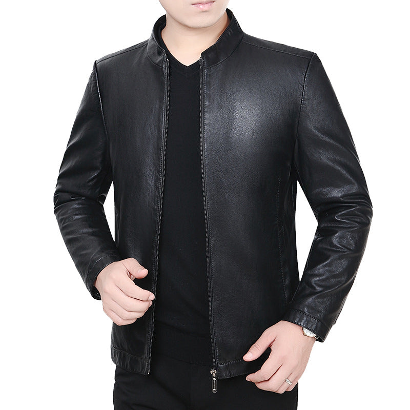 Herren Lederjacke mit Stehkragen und minimalistischer Reißverschlussfront – Valtoré