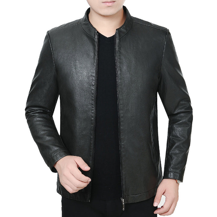 Herren Lederjacke mit Stehkragen und minimalistischer Reißverschlussfront – Valtoré
