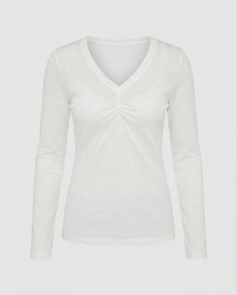 Damen Langärmeliges V-Ausschnitt-Shirt mit Raffung und feiner Jersey-Qualität Echo Archiv