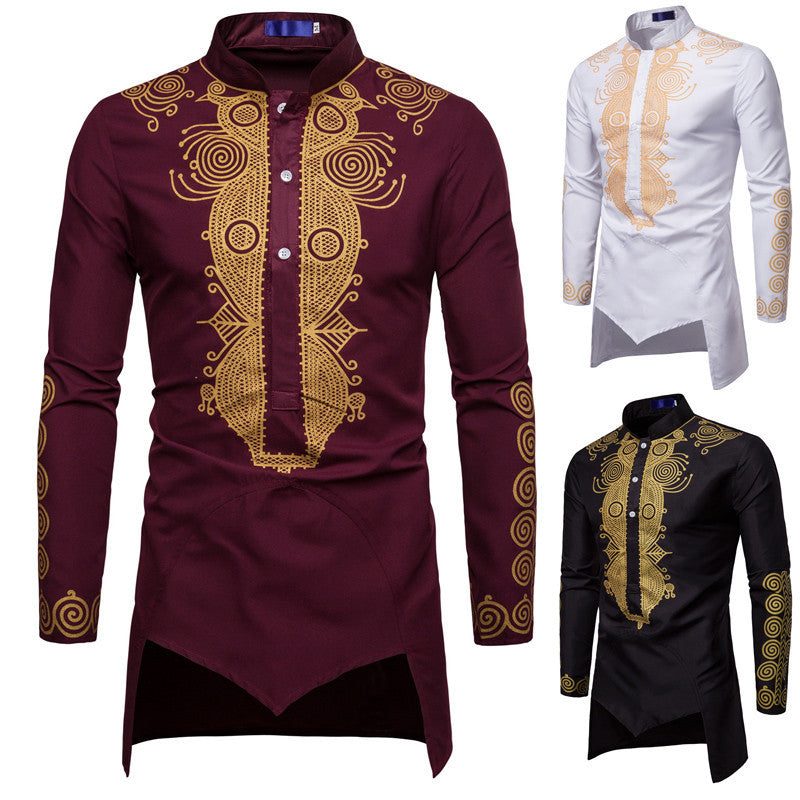 Herren elegantes traditionelles Hemd mit feinen Stickmustern Echoarchiv