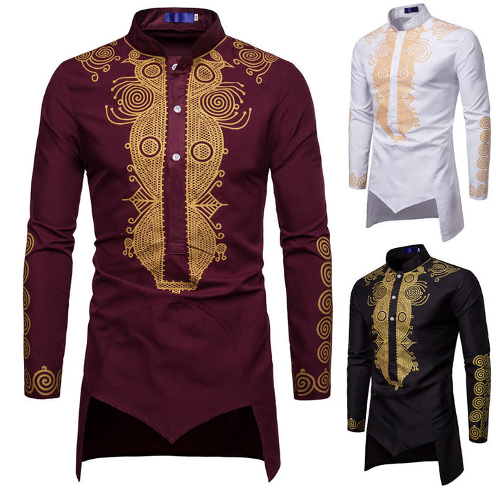 Herren elegantes traditionelles Hemd mit feinen Stickmustern Echoarchiv