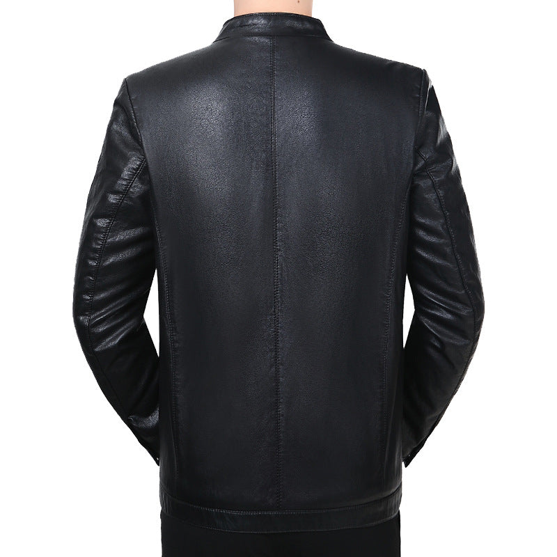Herren Lederjacke mit Stehkragen und minimalistischer Reißverschlussfront – Valtoré
