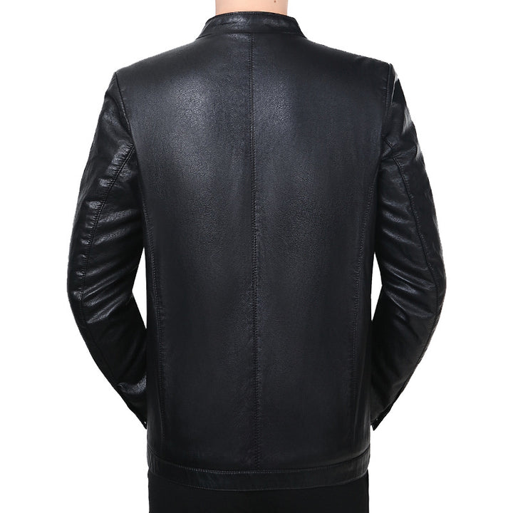 Herren Lederjacke mit Stehkragen und minimalistischer Reißverschlussfront – Valtoré