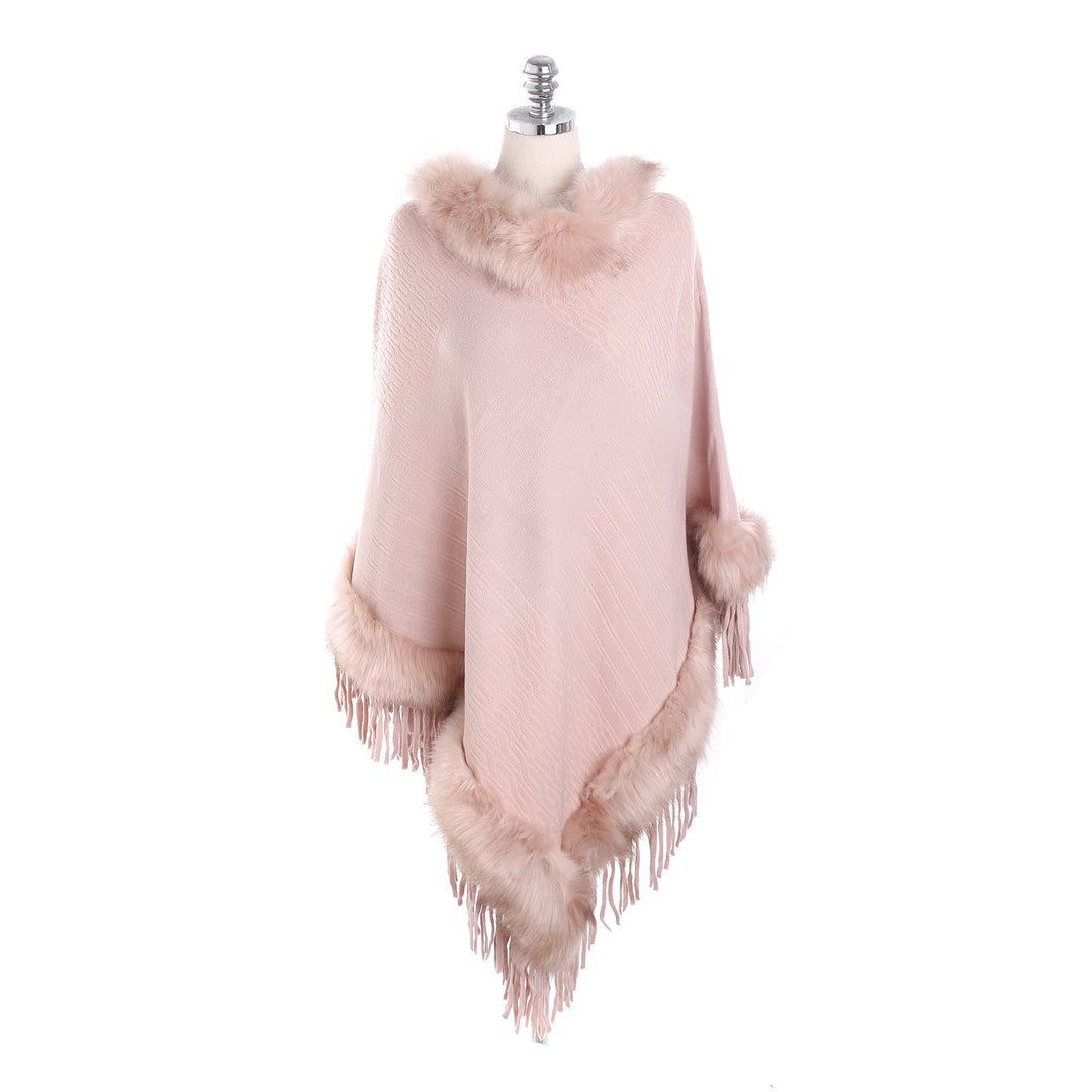 Damen Kaschmir-Touch Poncho mit Kunstfellbesatz, Fransen und weichfallender Oversize-Silhouette Echo Archiv