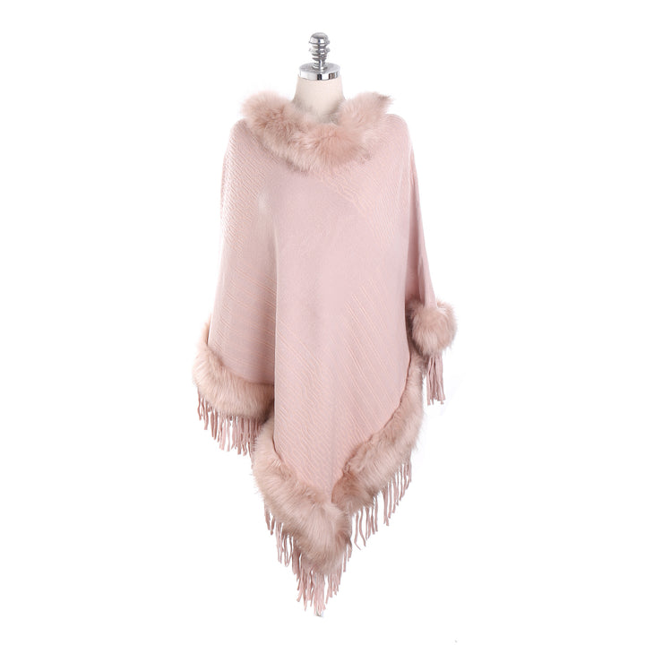 Damen Kaschmir-Touch Poncho mit Kunstfellbesatz, Fransen und weichfallender Oversize-Silhouette Echo Archiv