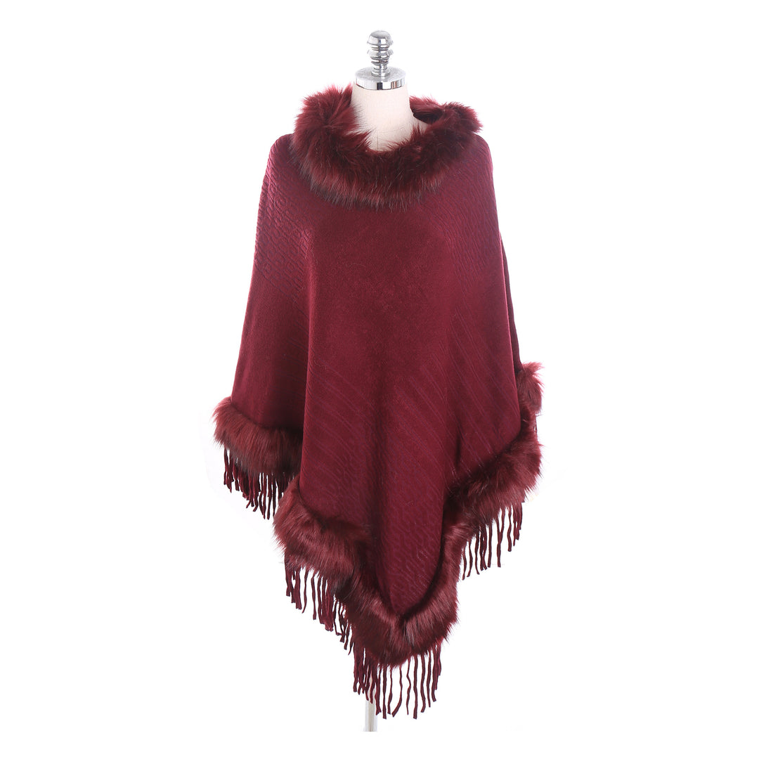 Damen Kaschmir-Touch Poncho mit Kunstfellbesatz, Fransen und weichfallender Oversize-Silhouette Echo Archiv