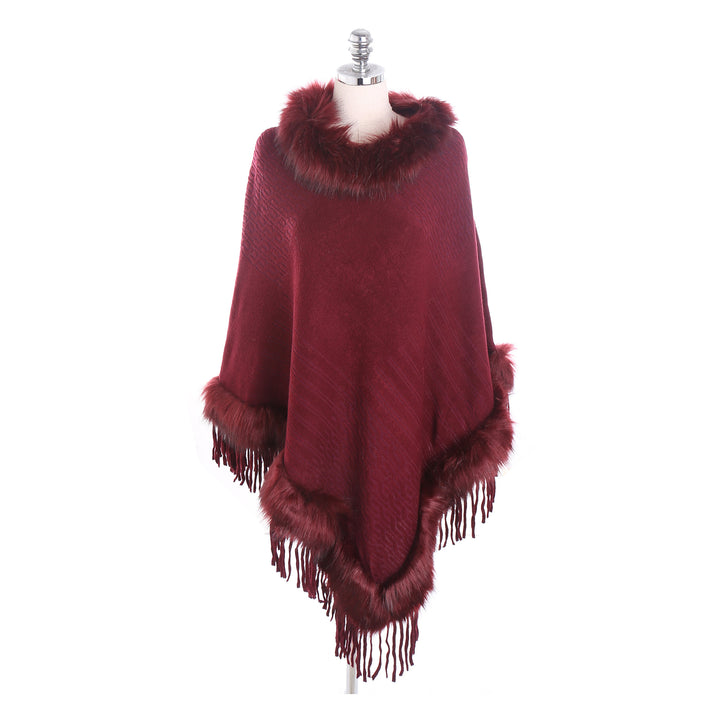 Damen Kaschmir-Touch Poncho mit Kunstfellbesatz, Fransen und weichfallender Oversize-Silhouette Echo Archiv