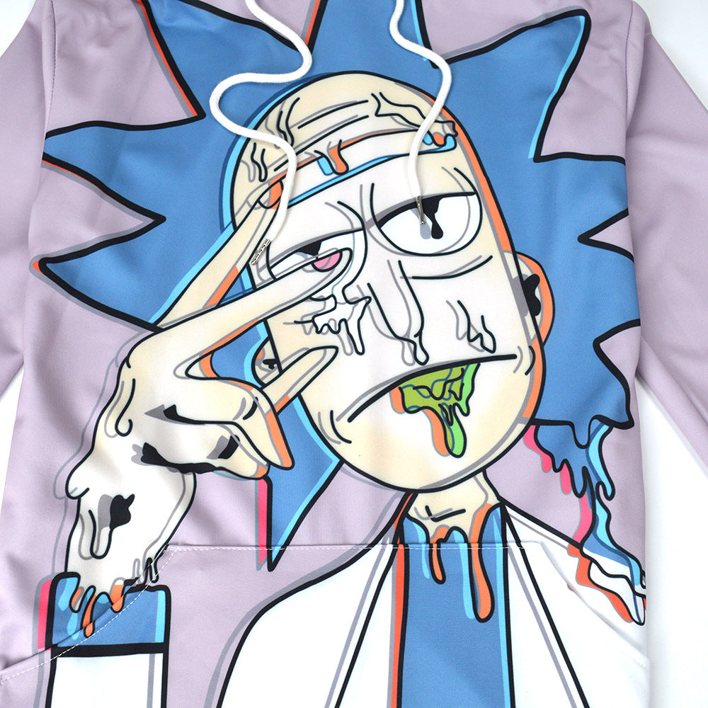 Unisex Kapuzenpullover mit großflächigem Cartoon-Print, tropfender Grafik & Kängurutasche – Auréline
