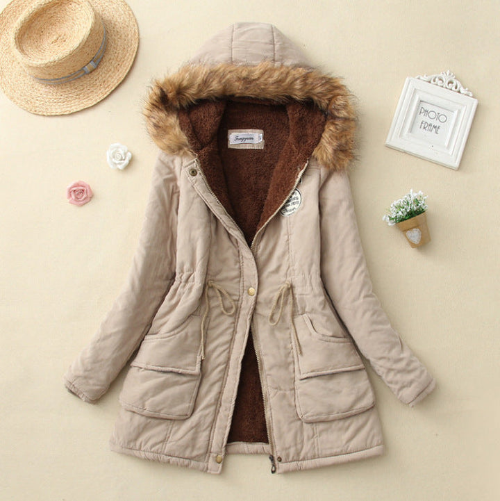 Damen Gesteppte Winterjacke mit Abnehmbarem Kunstfellkragen und Praktischen Aufgesetzten Taschen Echoarchiv