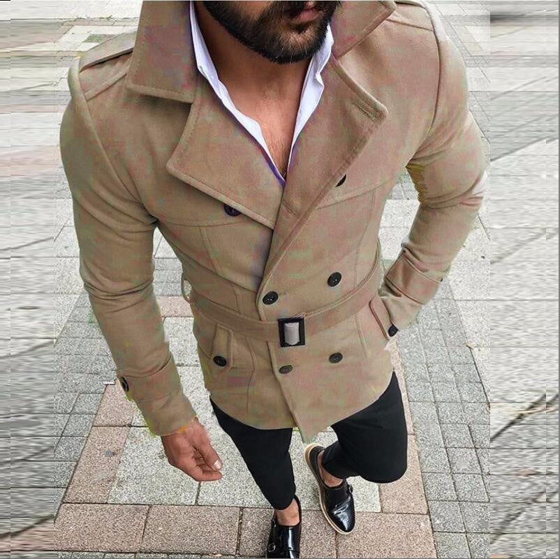 Herren modischer Trenchcoat mit gefüttertem Kragen und Gürtel Echoarchiv