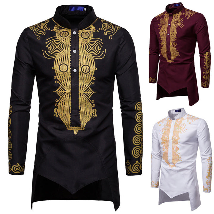 Herren elegantes traditionelles Hemd mit feinen Stickmustern Echoarchiv