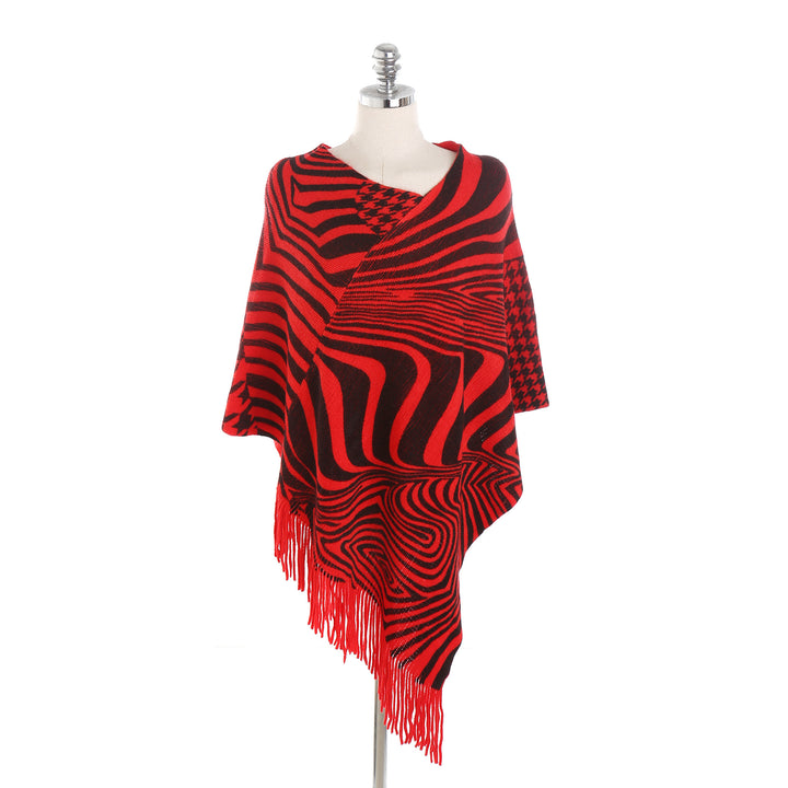 Damen Fransen-Poncho im Oversize mit grafischem Jacquard und asymmetrischem Zipfelsaum Echo Archiv