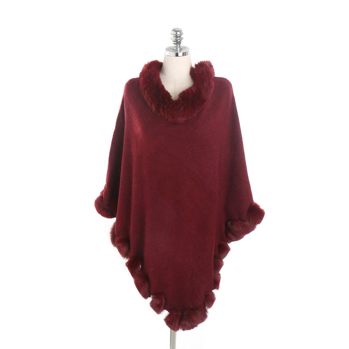 Damen Eleganter Capeponcho aus Wollmix mit Kunstfellbesatz und Pompon-Details – Montévia