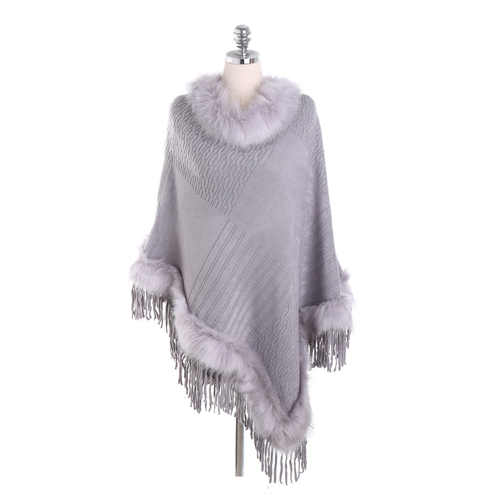 Damen Kaschmir-Touch Poncho mit Kunstfellbesatz, Fransen und weichfallender Oversize-Silhouette Echo Archiv