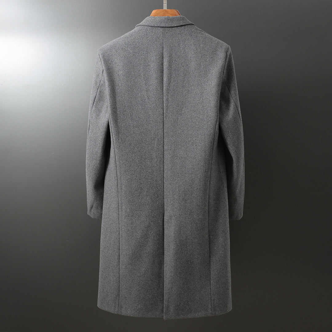 Herren Eleganter langer Wollmix-Mantel mit Schalkragen und geradem Schnitt Echoarchiv